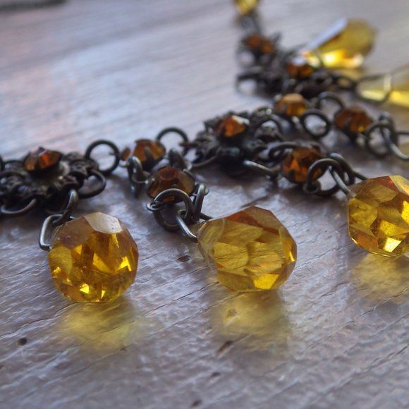 Gorgeous Antique Citrine Glass Necklace Choker - Picture 8 of 11